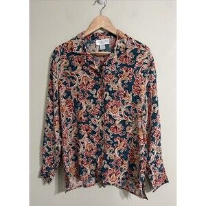 Vintage Casual Corner & Co Women’s 100% Silk Button Up Floral Blouse  Size M